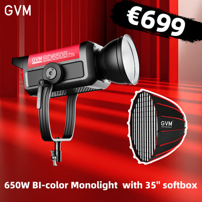 GVM PRO-SD650B 650W Bi-Color Monolight(V-mount & Mesh Bluetooth)(Includes 1 Free Softbox $109.00)