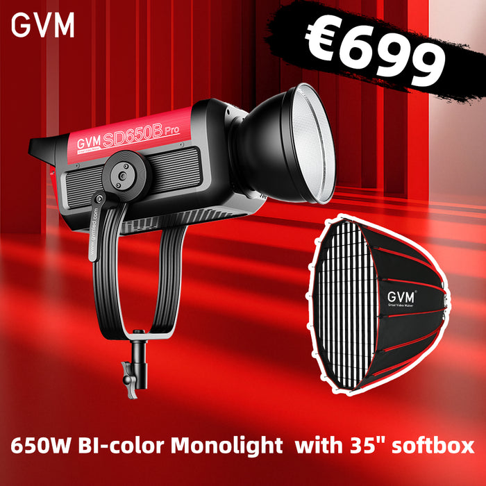 GVM PRO-SD650B 650W Bi-Color Monolight(V-mount & Mesh Bluetooth)(Includes 1 Free Softbox $109.00)