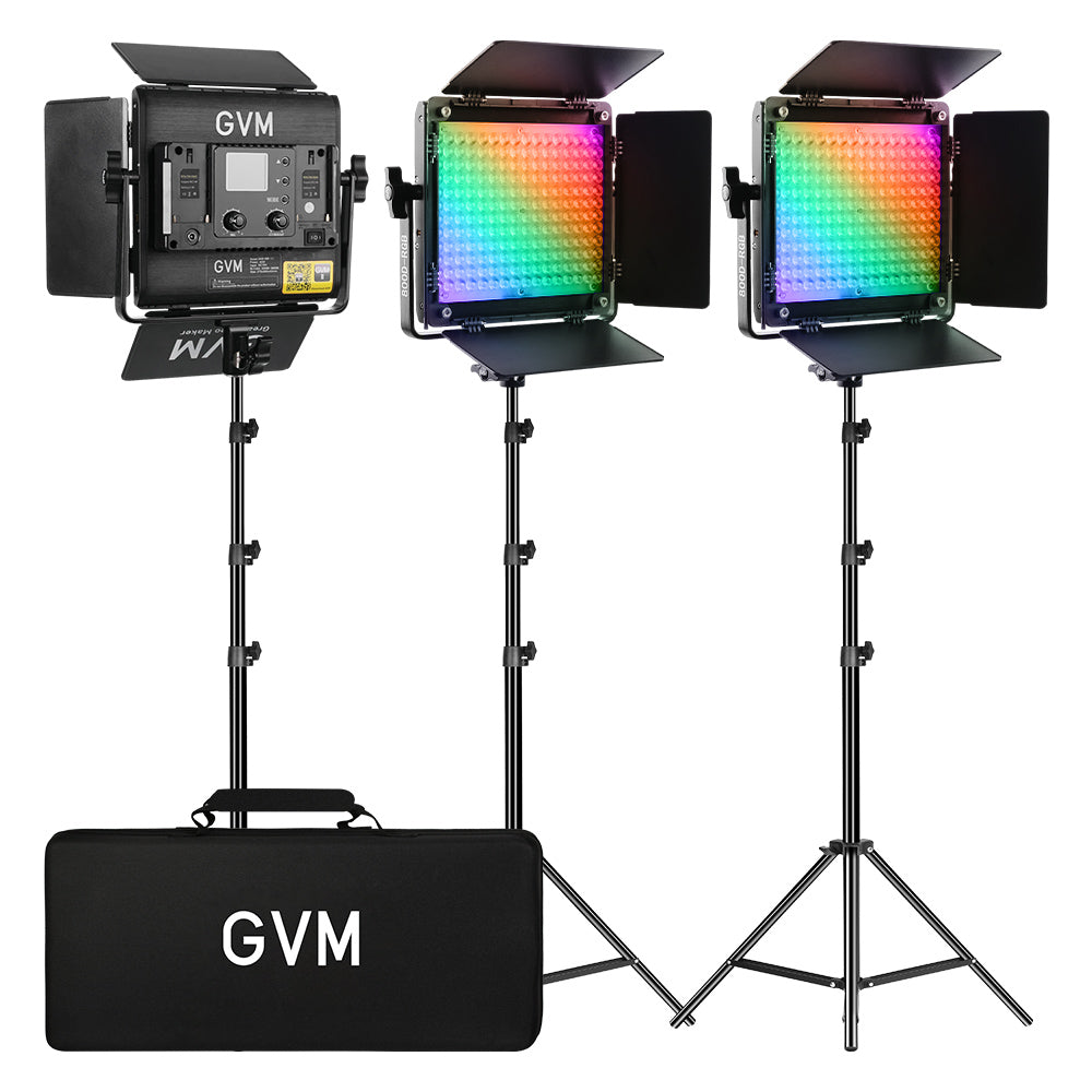 GVM-800D-III 40W Bi-color and RGB Video Panel Light(3-Light Kit) - GVM