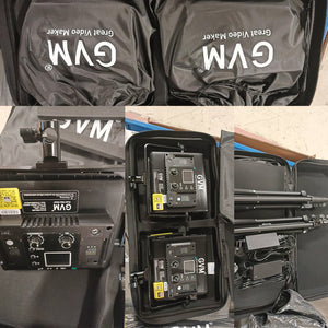 GVM-480LS 28W 2er-Set LED-Video-Beleuchtungskits mit App-Steuerung, zweifarbig variabel 2300K~6800K mit digitaler Anzeige, Helligkeit 10~100 % für Video- und Fotografie, CRI97+ TLCI97 LED-Video-Leuchtpaneel + Abblendklappe (geöffnete Verpackung)