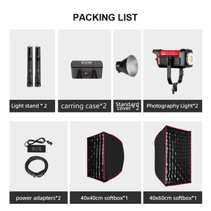 GVM PRO-SD300C 300W RGB&Bi-Color Monolight V-mount Mesh Bluetooth with softbox and light stand(2-Lights kit)