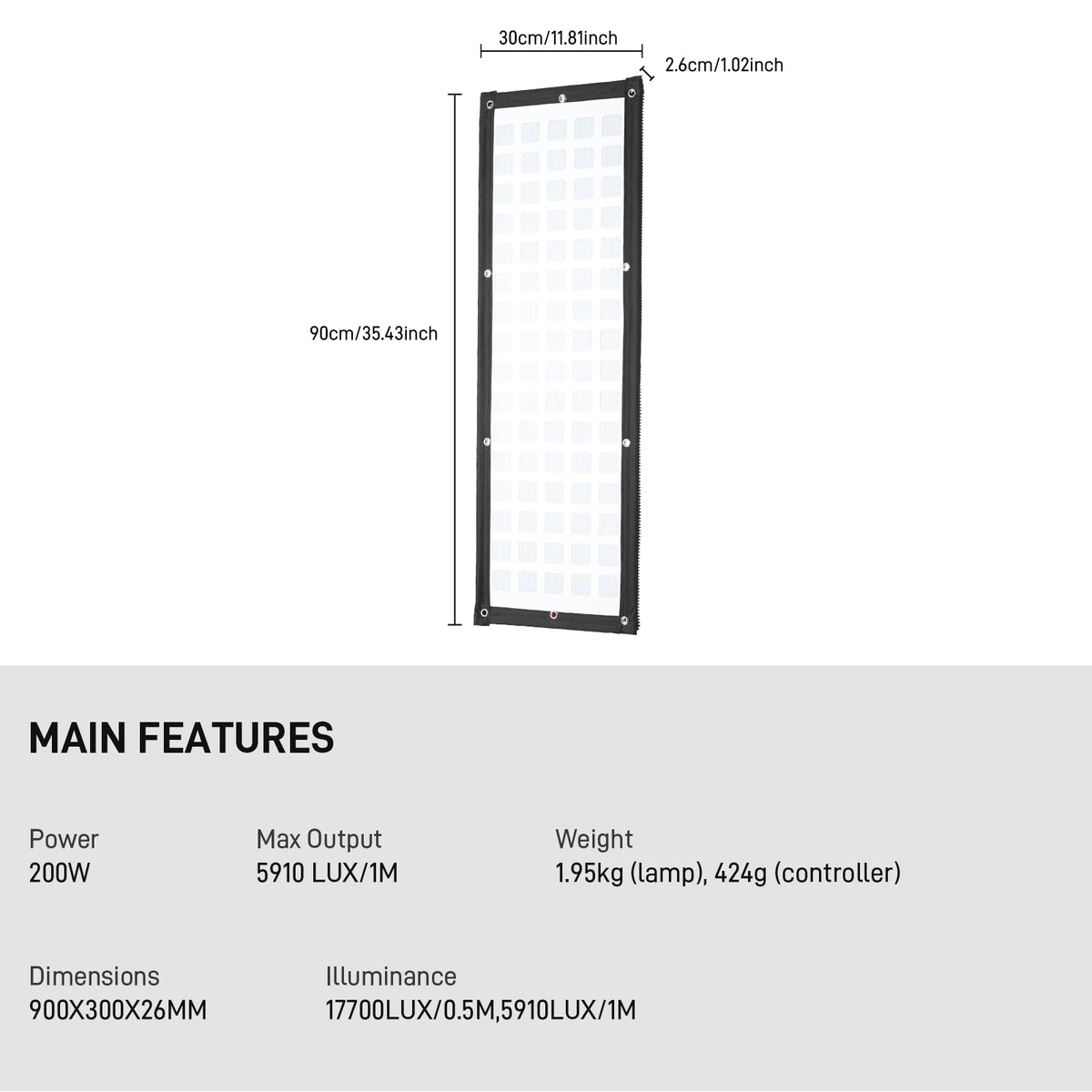 Zip Tile Z200B 200W LED Light Mat Bicolor Modular USB-C Flexible Led V