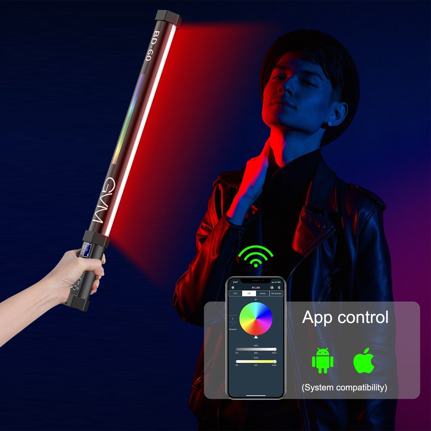GVM BD60D Upgraded RGB Handheld LED Video Wand Light(21.8