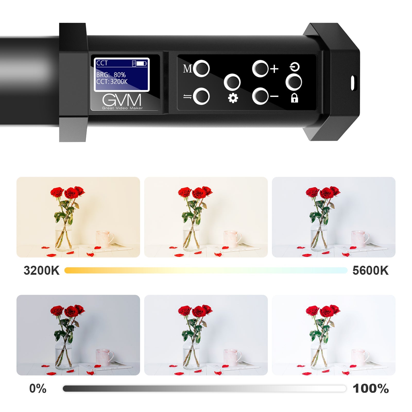 GVM BD60D RGB Handheld LED Video Light Wand Stick Photography Light, Built-in Rechargable Battery,OLED Display Photography Studio Lighting - GVMLED